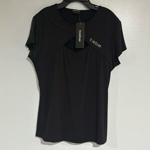 BEBE CRYSTAL RHINESTONE LOGO PEEK-A-BOO FRONT TOP STRETCHY